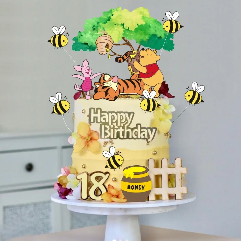 Wholesale happy birthday cake topper bee bear honeypot baking card summer fresh cartoon cake decoration