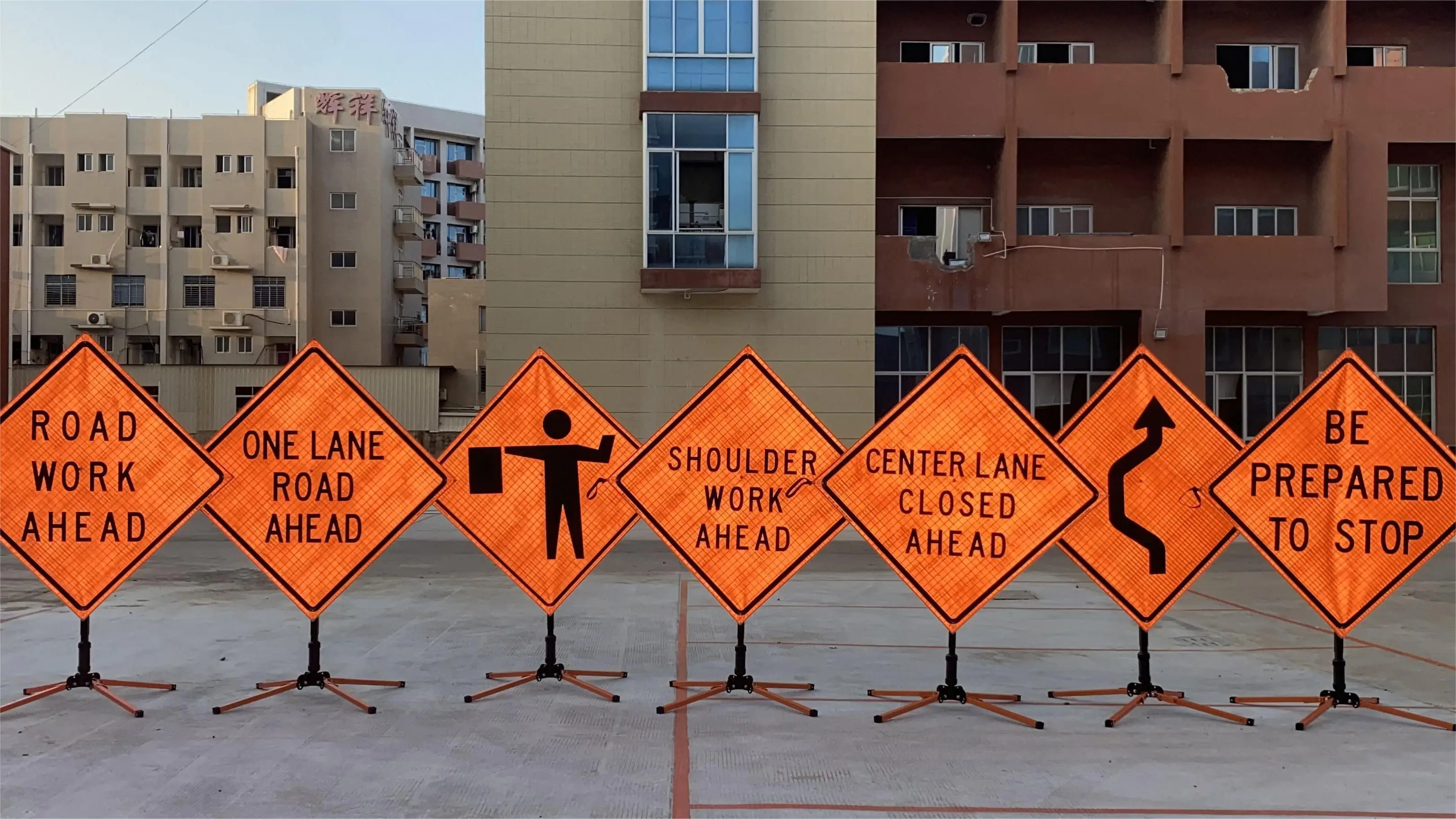 Reflective Flagger Symbol 48' Custom Vinyl Construction Road Utility Work Ahead Sign Roll Up Traffic Sign Stands