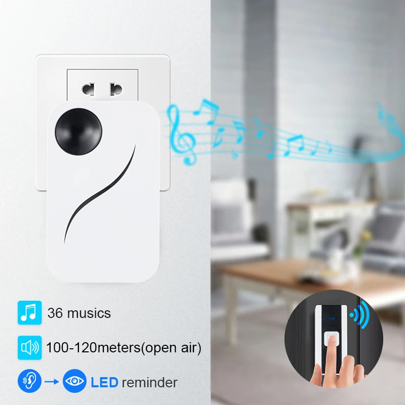 AG-9643K (AC/DC) Waterproof Long Range Eu Uk Us Plug 36 Ringtones Battery Outdoor Wireless Doorbell For The Deaf