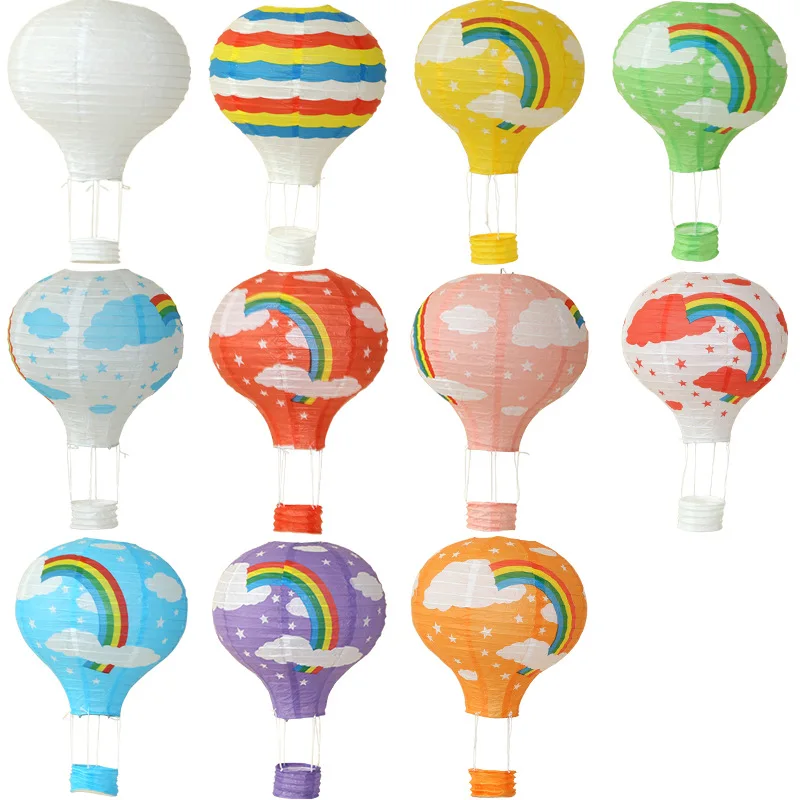 Palmy Reusable Hanging Paper Lanterns Rainbow Hot Air Balloon Paper Lantern for Kids Birthday Wedding Party Supplies