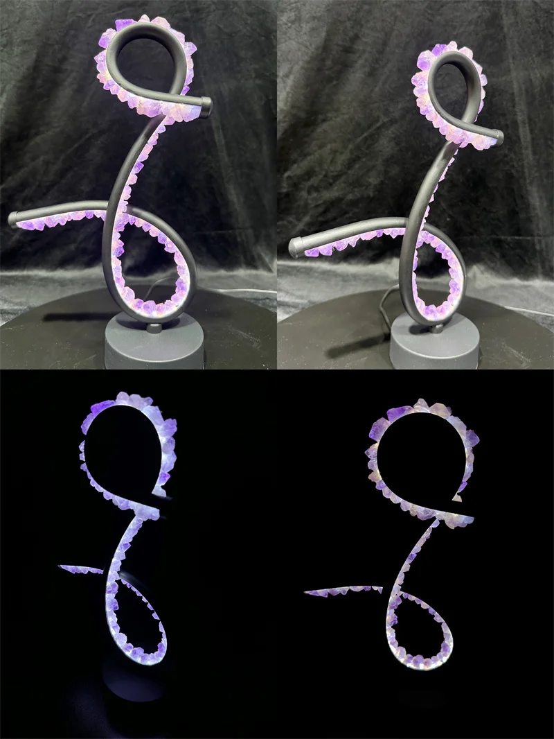 Hot Sale Natural Crystal DIY LED Light Gemstone Semi-precious Crafts Different Shape Amethyst Lamp for Ornament