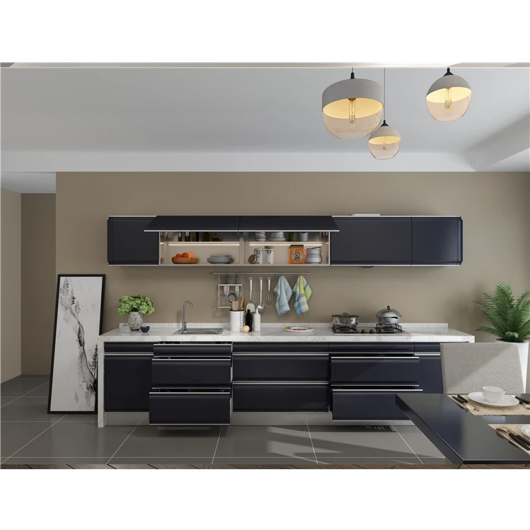 Foshan modern gold door handle cupboard white shaker kitchen cabinet wood/lacquer/pvc ambry