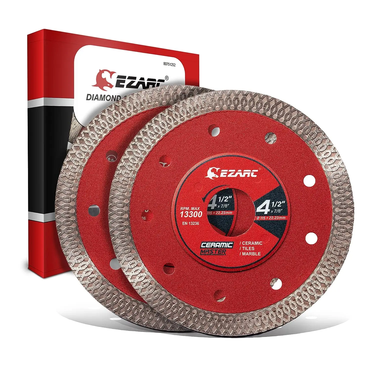 Ezarc 2 Pack of 4.5 Inch Turbo Cut Diamond Blades for Porcelain, Ceramic, Granite, Marble, Brick