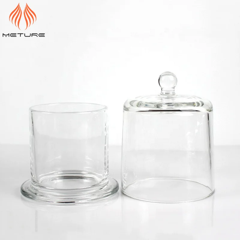 Empty clear 210ml bell shaped glass candle jars with glass dome covers custom colors for scented candles