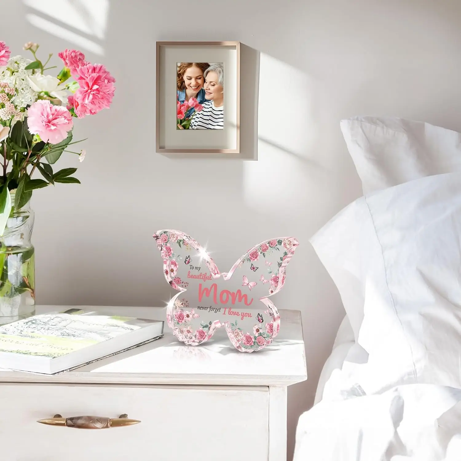 Custom Acrylic Block Sign Butterfly Shaped Gifts Unique Mom Birthday Keepsake Clear Mothers Day Thanksgiving Gifts for Mom