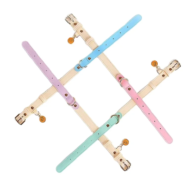 Waterproof Luxury Dog Collar Leather Adjustable Metal Buckle Custom Leather Pet Cat Dog Collar & Lead Wholesales