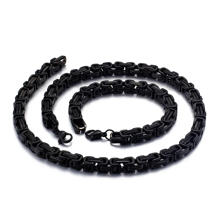 316l Stainless Steel silver Byzantine Chain Link Necklace for Men