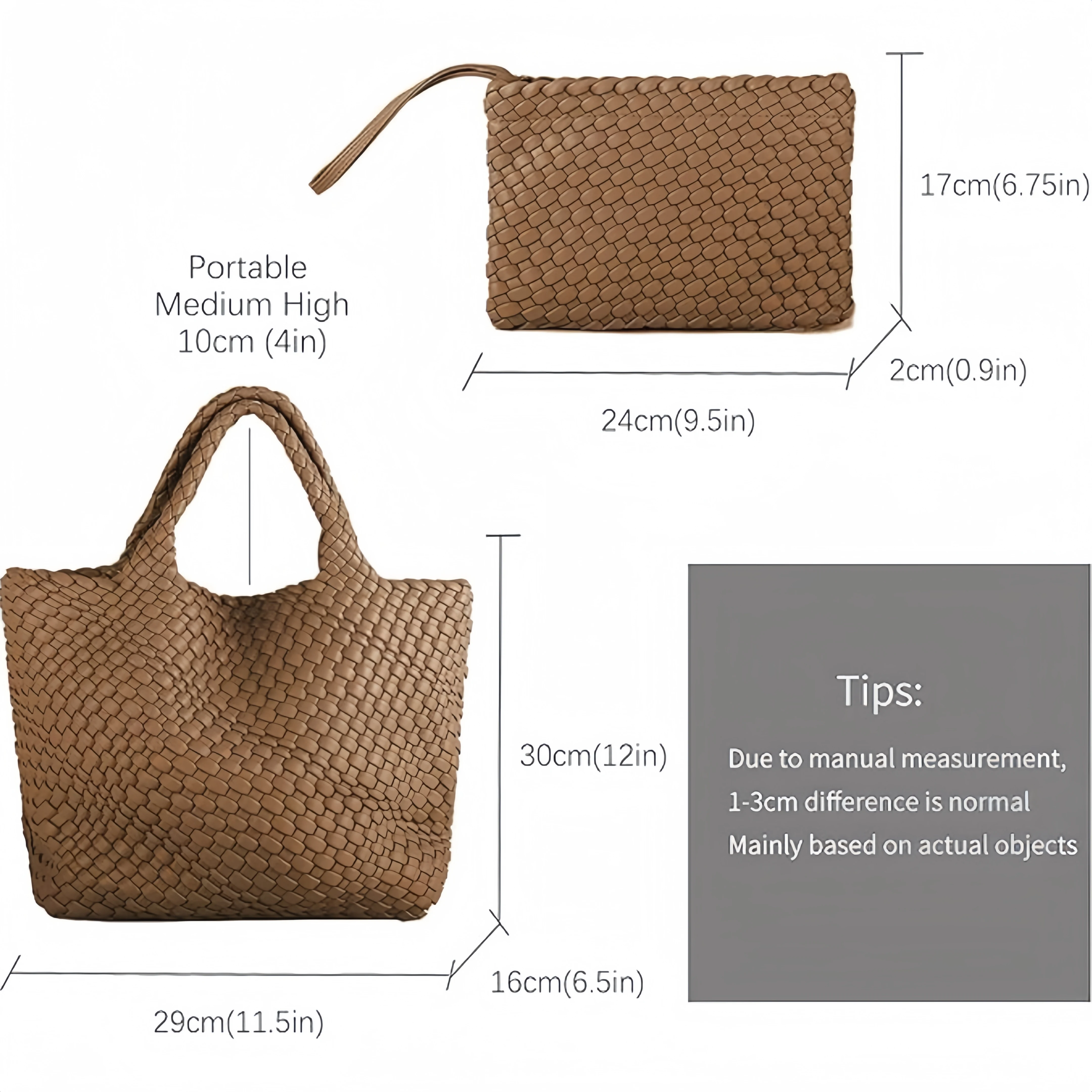 Ready to Ship Woven Tote Bag Soft PU Leather Weave Handbag in Solid Color Pure Handmade Woven Tote Bag with Mtached Weave Purse