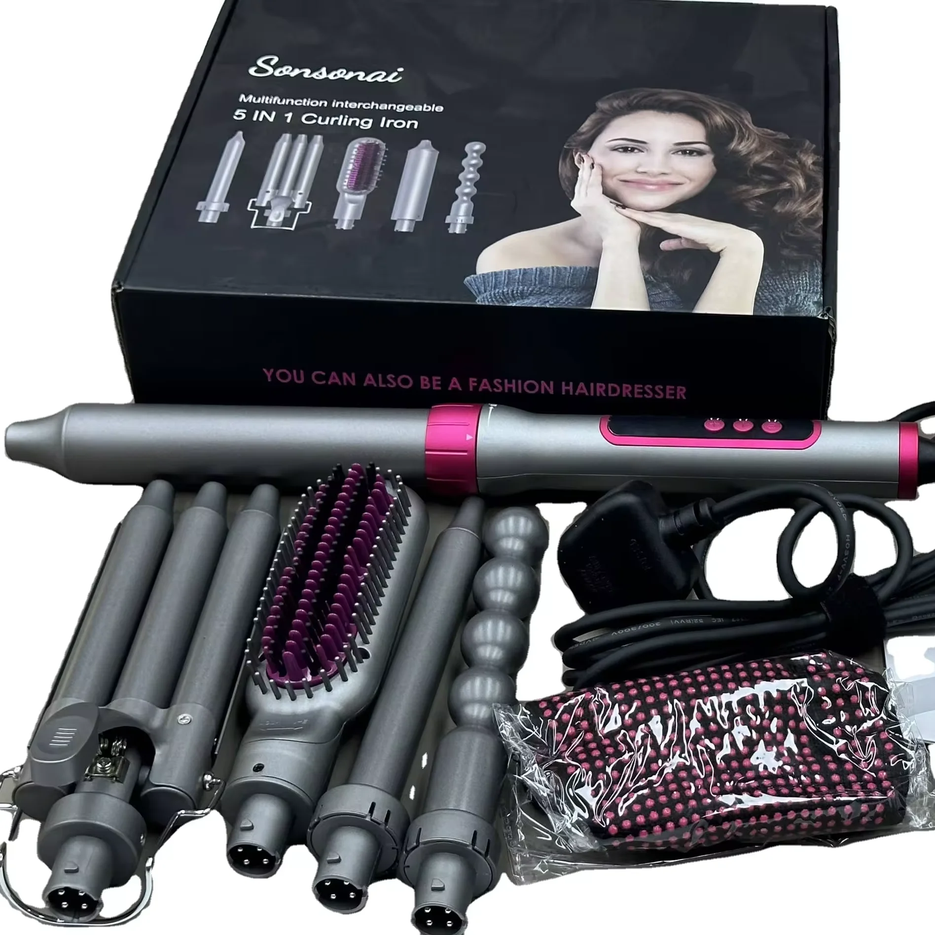 Professional 5 in 1 Hair Styler Tools Interchangeable Curling Iron Hair Salon Equipment  Hot Comb Curling and Styling wand