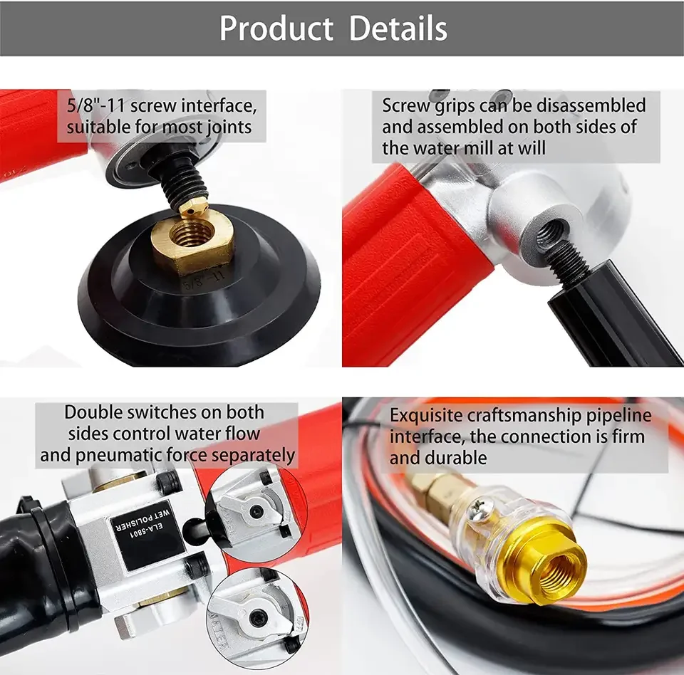 5/8'-11 Pneumatic Rear Exhaust Air Polisher,  Wet Stone Polishing Machine Air Wet Polisher Concrete Water Sander