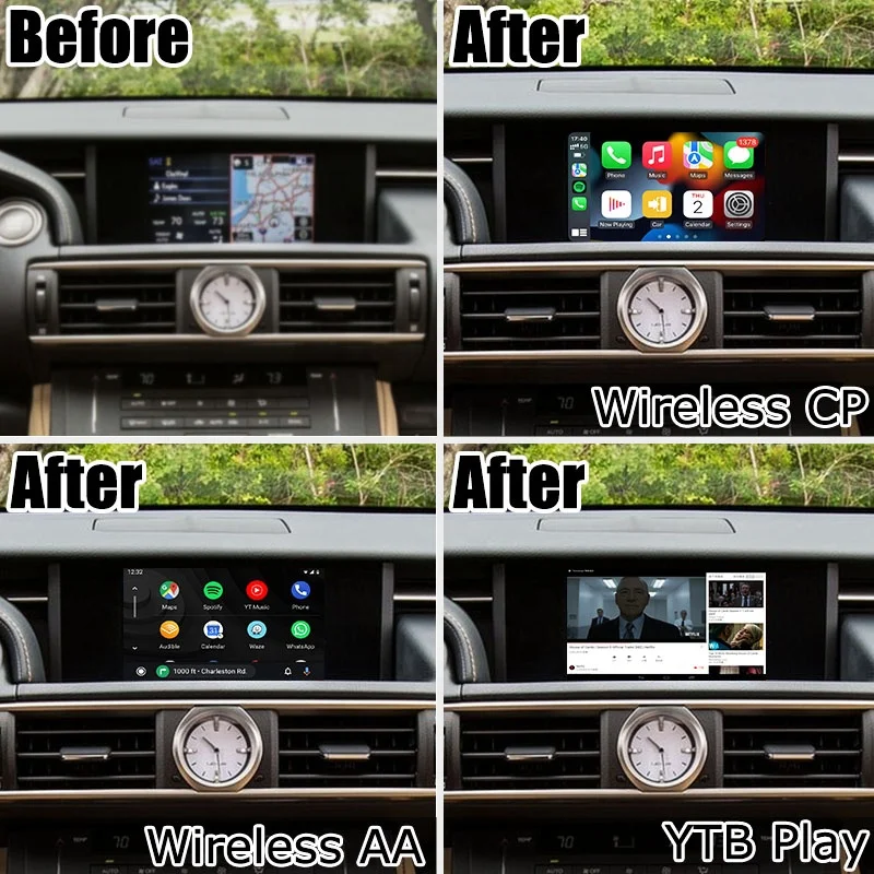 Android CP AA video interface box for Lexus RC300h RC200t RCF 2016-2020  with wireless auto gps navigation by Lsailt