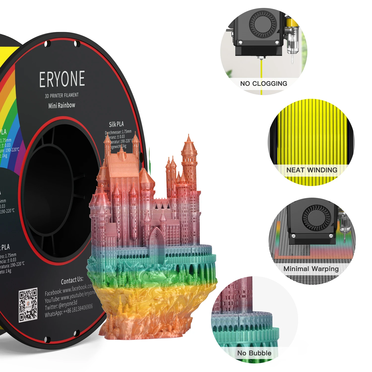 Eryone Mini Rainbow Rainbow PLA 1.75mm 3D Printing Filament PLA for 3D Printer and 3D Printing Pen