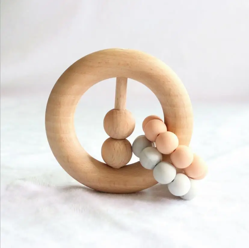 
Baby Teether Nursing Bracelet Silicone Beads Wooden Beech Ring Teether 