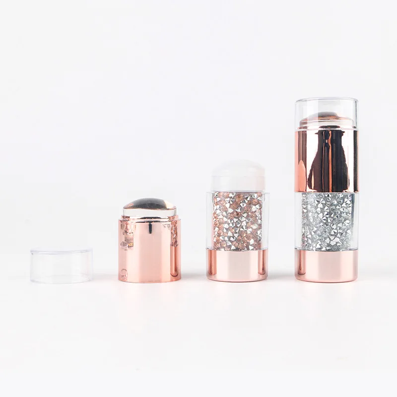 Destly Double Head Silicone Stamp Polish Stencil Template Seal Nail Polish Gel Print Transfer Tool with Rhinestone