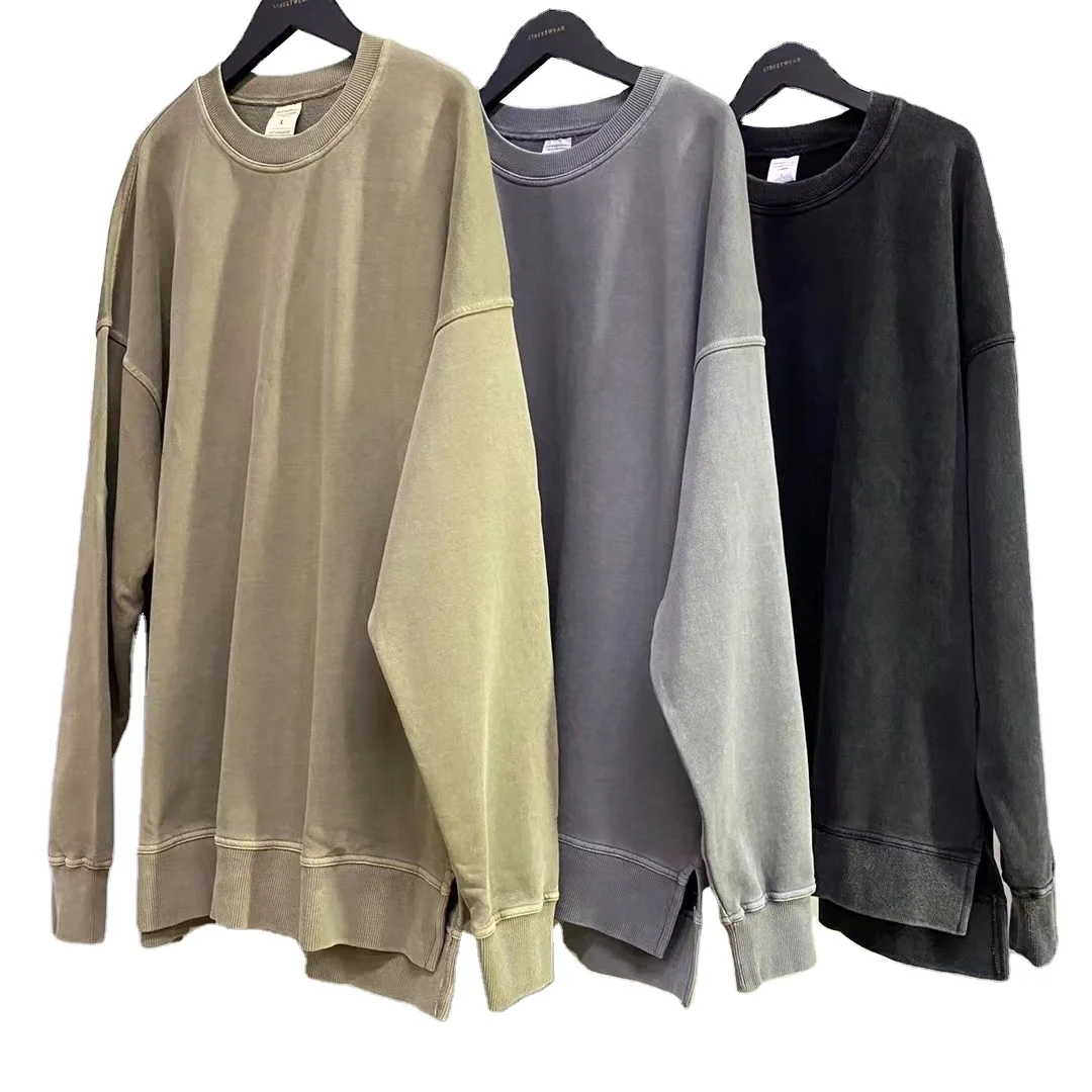 2021 New arrivals washed vintage french terry 400gms pullover top oversized hip hip streetwear mens sweatshirts