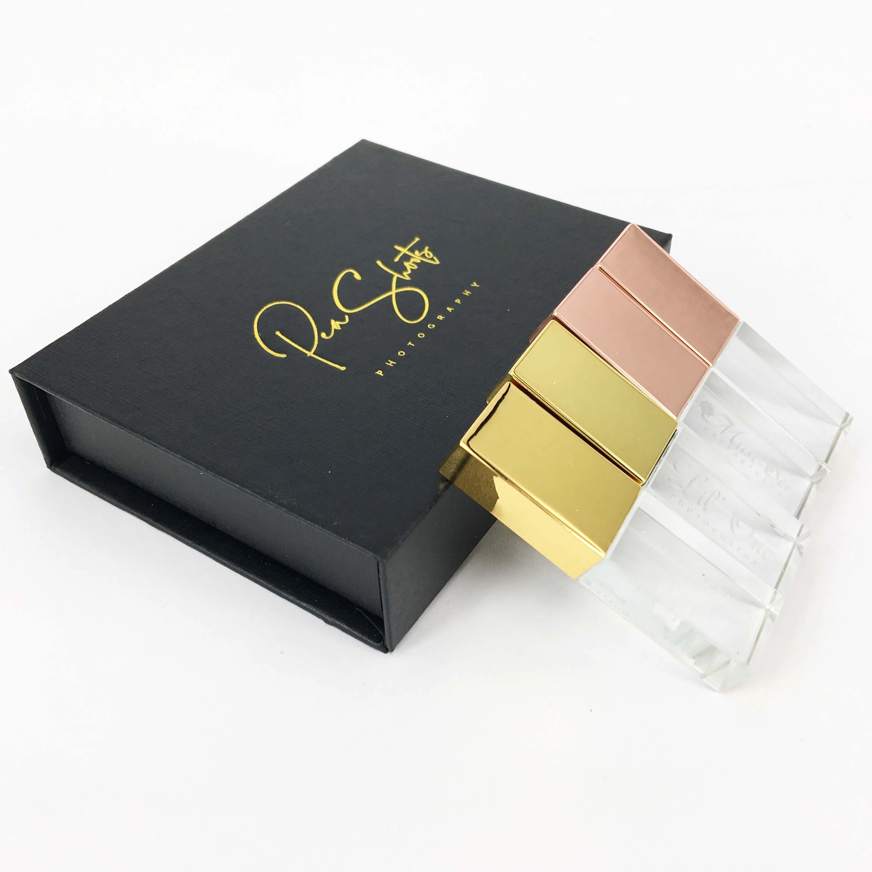 Elegant 4gig 8 GB 16g USB 3.0/2.0 Interface Yellow gold Glass usb stick 32GB with Linen gift box Pen drive Acrylic flashdrive