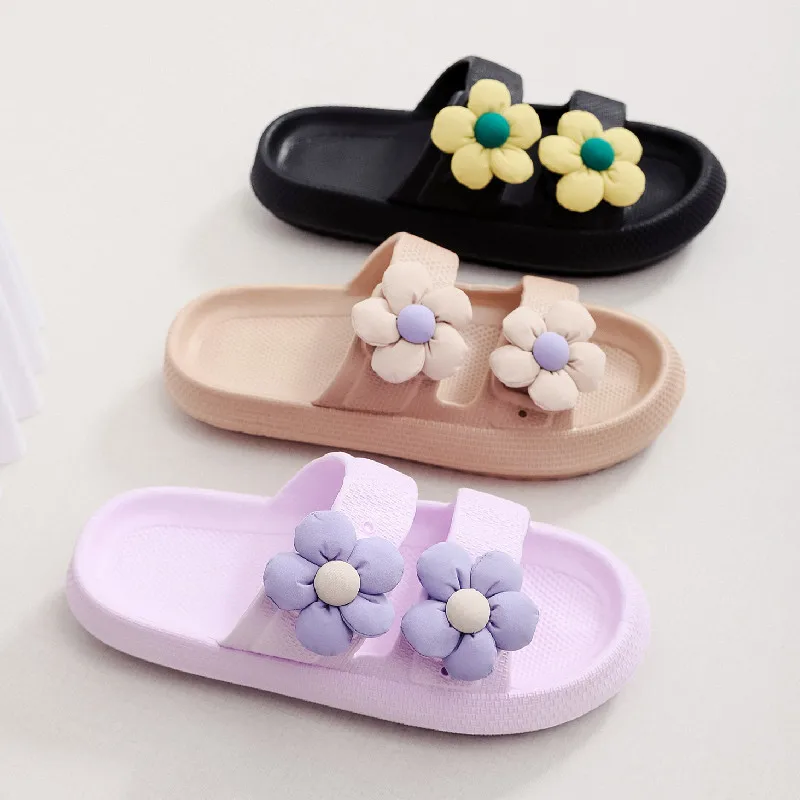 New double row flower slippers wholesale slippers home indoor thick sole soft bath indoor open toe flip-flops