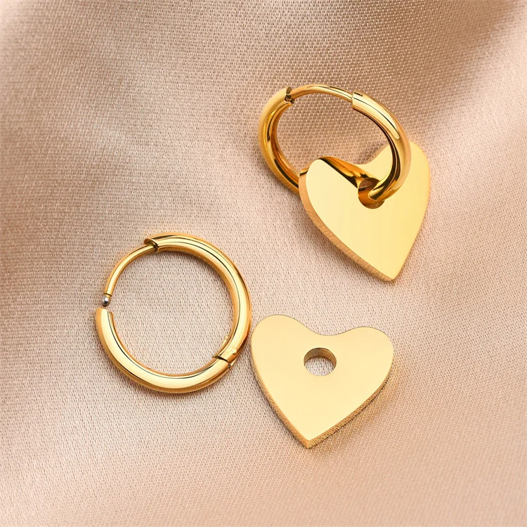 Simple Plain Heart Shape Earrings Stainless Steel Custom Fashion Hoop Charm Earring