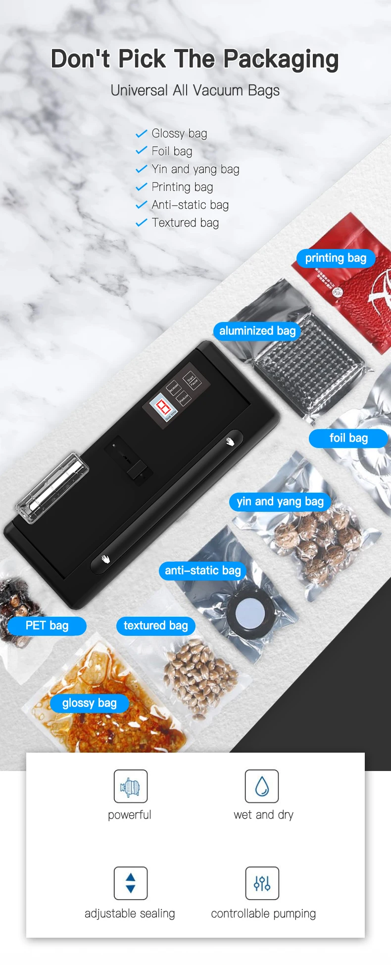 Heat seal vacuum machi auto Food Saver Vacuum Sealer Machine With Air Sealing System, Dry & Moist Modes, Led Indicator Light