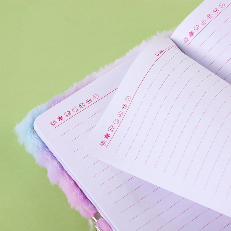Plush Notebook with Lock Cute cat Journal  Diary Unicorn Planner Organizer Kawaii Back to School Note Book