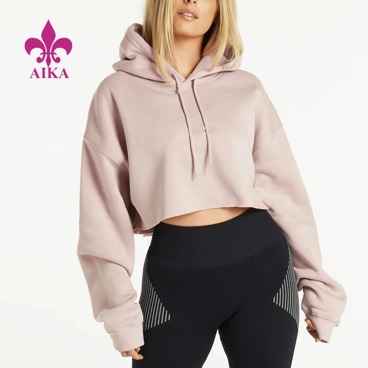 Wholesale Soft Cotton Fabric Oversize Casual Basic Style Breathable Crop Hoodies for Women