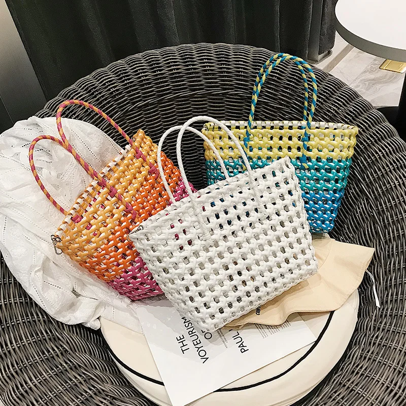 Пляжная дамская сумочка из ПВХ, новинка 2019, летняя сумочка на цепочке, соломенная сумка на плечо, Женский мессенджер, прозрачная Соломенная Корзина, сумка-мессенджер