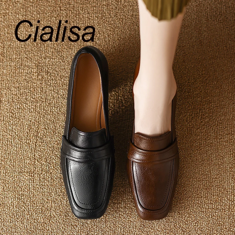 Cialisa Luxury Ladies Beautiful Simple Design Suitable 5cm Block High Heels Breathable Pumps Shoes Women Office Shoe