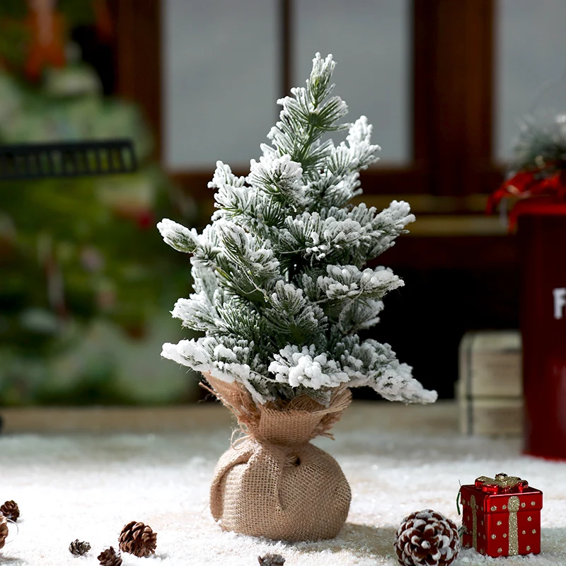 12 inch PE led Christmas tree Pre-lit Snow Flocked Small Christmas Pine Trees with warm lights