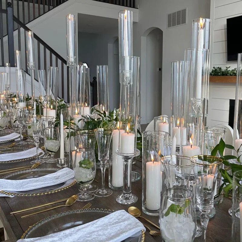 KL-CH03 Wholesale high quality single tube crystal glass clear candlestick holder for wedding home party event table decoration