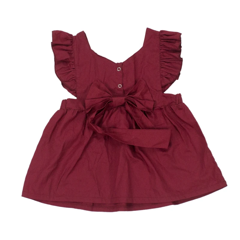
Wholesale elegant linen cute red spanish party bow children girls medium dresses 