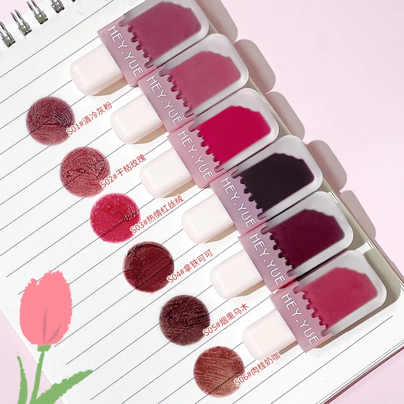 Popsicle Lip Color Moisturizing Matte Lip Glaze Non-Sticky Liquid Lipstick Makeup 6 Color Manufacturers Wholesale