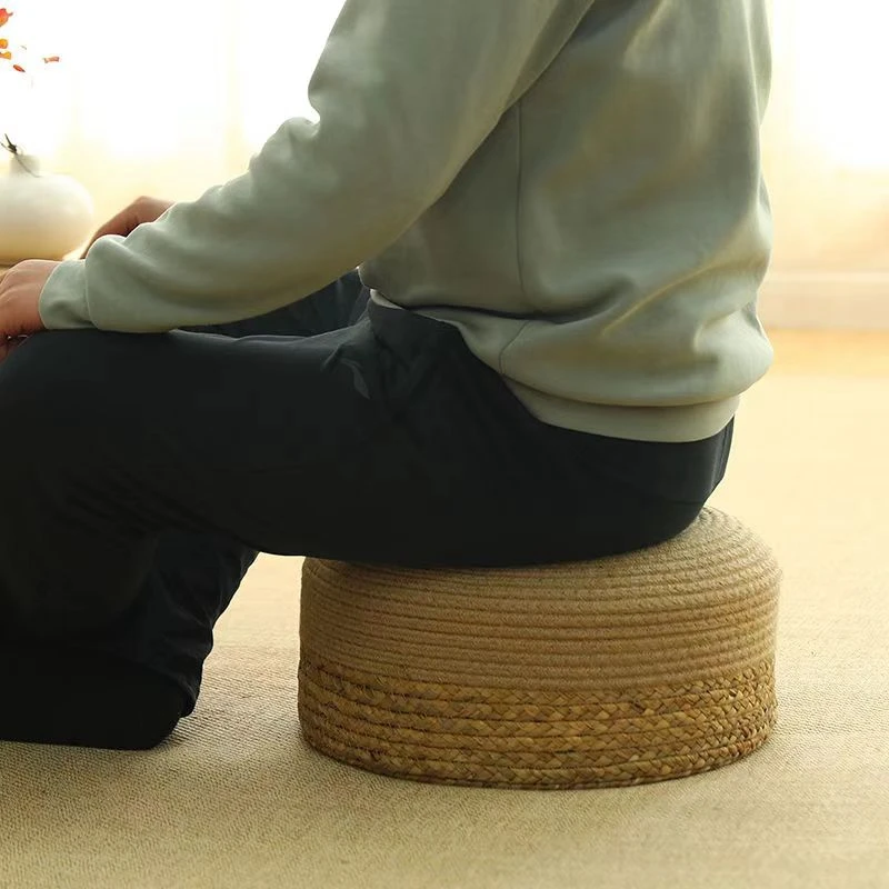 Hand braided woven water Hyacinth ottoman moroccan pouf stools ottomans with Top quality EPE sponge inner