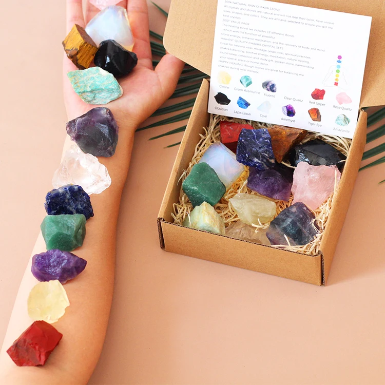 Natural Crystal Gift Stones Birthstones Pack Healing Constellation Crystals with Raw Stone Set