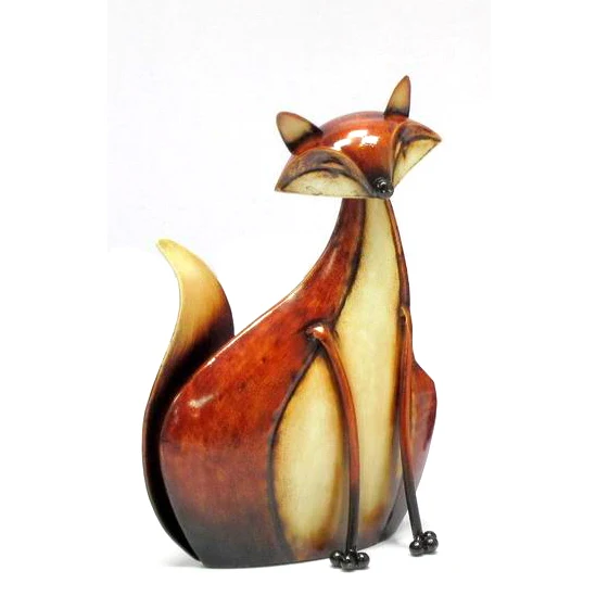 Unique Iron Fox Animal Figurine sculpture Home tabletop Decor with clock