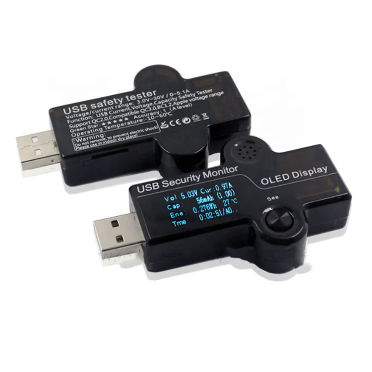 OLED USB Safety Monitor Tester Charger Ammeter Voltmeter Battery Mobile Power Supply Capacity Detection