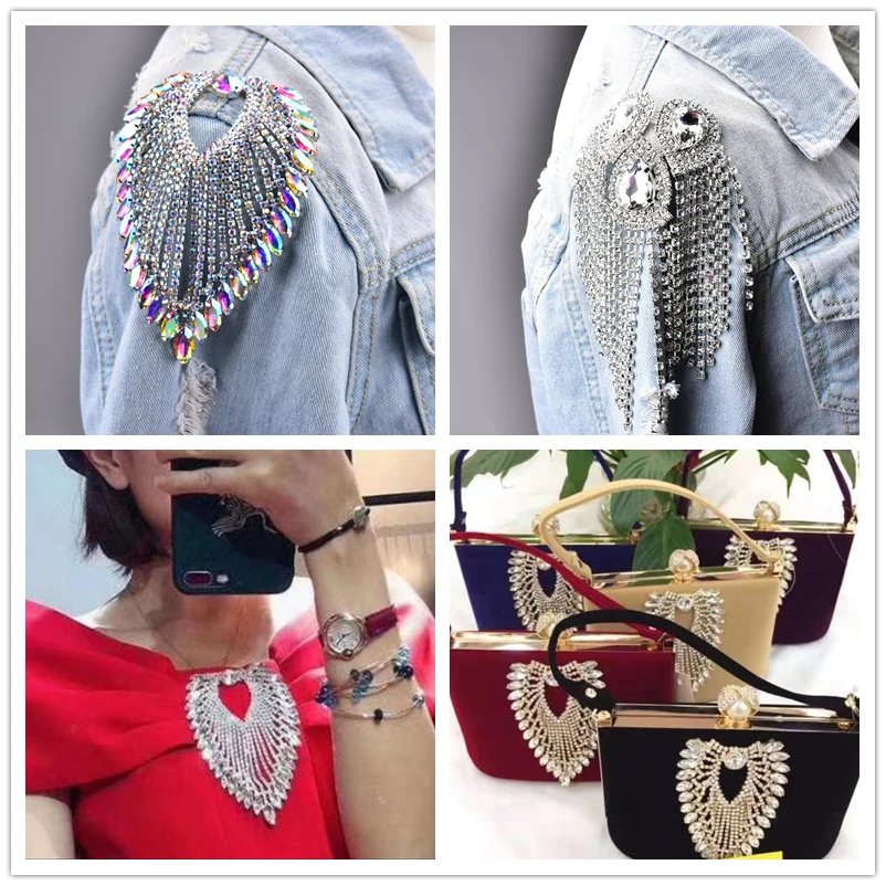 Sparkling Crystal Tassel Patch Rhinestone Applique For Clothing Accessories DIY Handmade Bag Shoe Buckle Hat Ornament Brooch pin