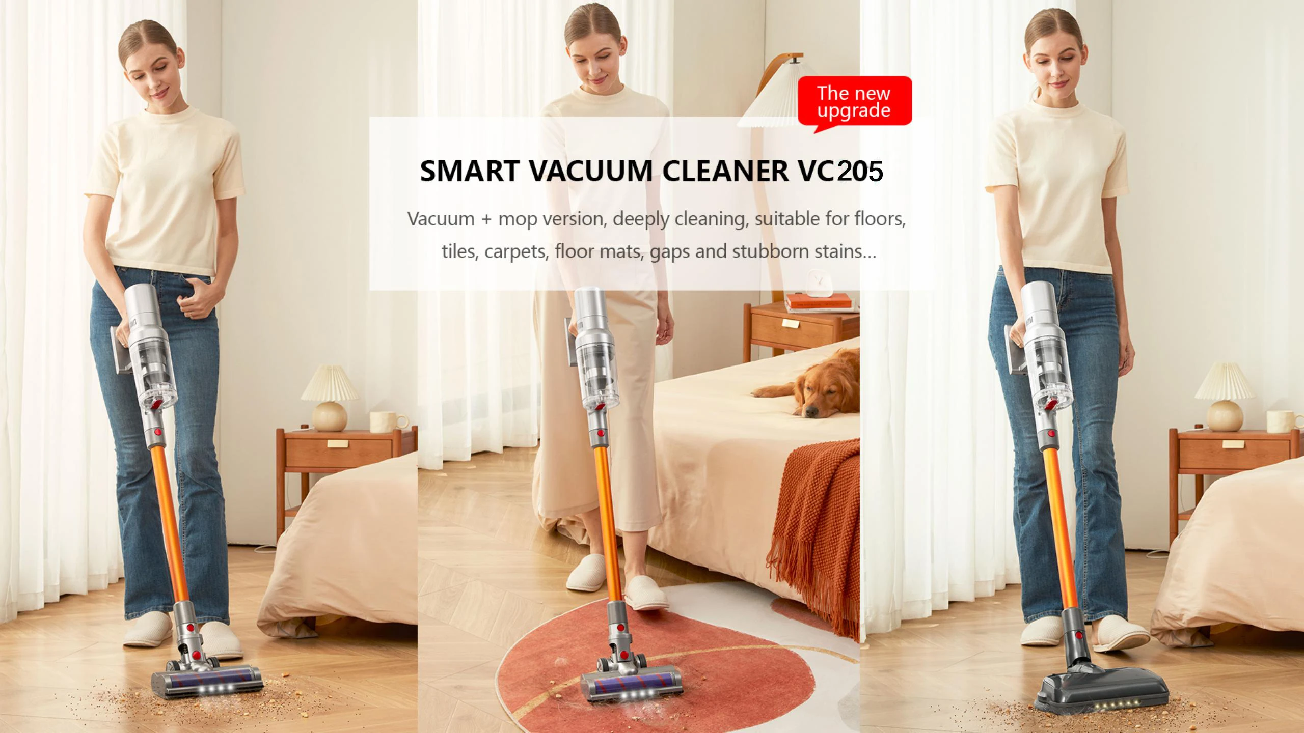 VC205 Lightweight Cordless Vacuum Cleaner 40Mins Runtime Rechargeable Stick Vacuum Home Use Effective Pet Hair Carpet Hard Floor