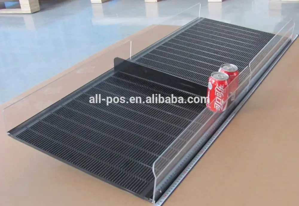 Supermarket Gravity Feed Shelf Roller Drink Display Rack Custom Plastic Shelves Retail Store Shelf Roller Pusher System