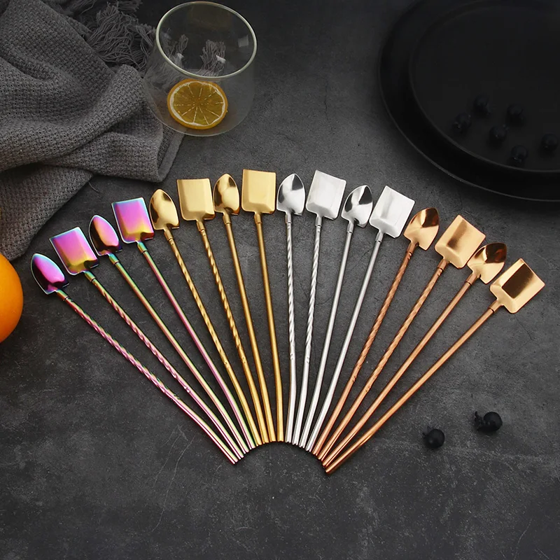 Hot Sale Stainless Steel Spoon Watermelon Spoon  Long Handle Gold Metal Spoon