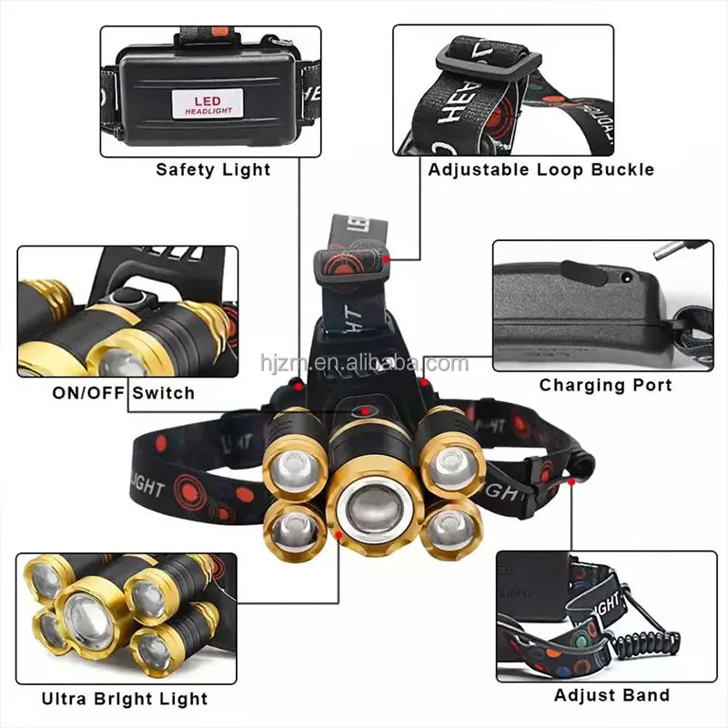 Led Head Torch Rechargeable Waterproof Hunting Powerful Headlight Super Bright Front Light 18650
