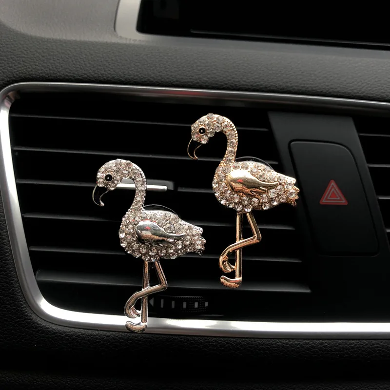 Beautifully Diamond Bling Flamingos Car Perfume Air Conditioner Decoration  Car Outlet Aromatherapy Clip
