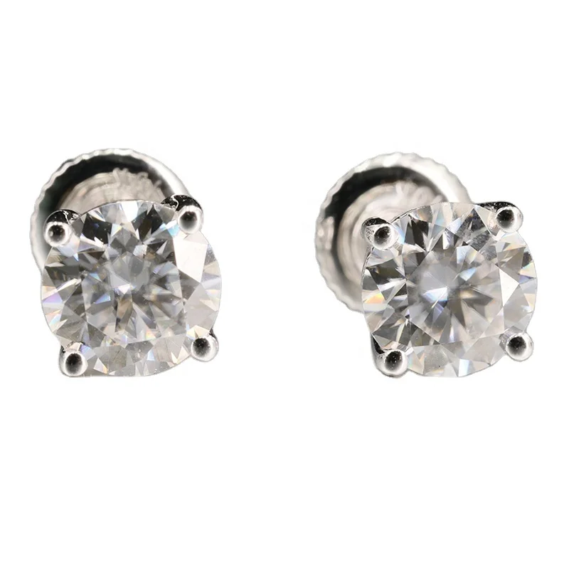 
Wholesale price 10K white gold 4mm DEF color VVS clarity stud moissanite earrings 