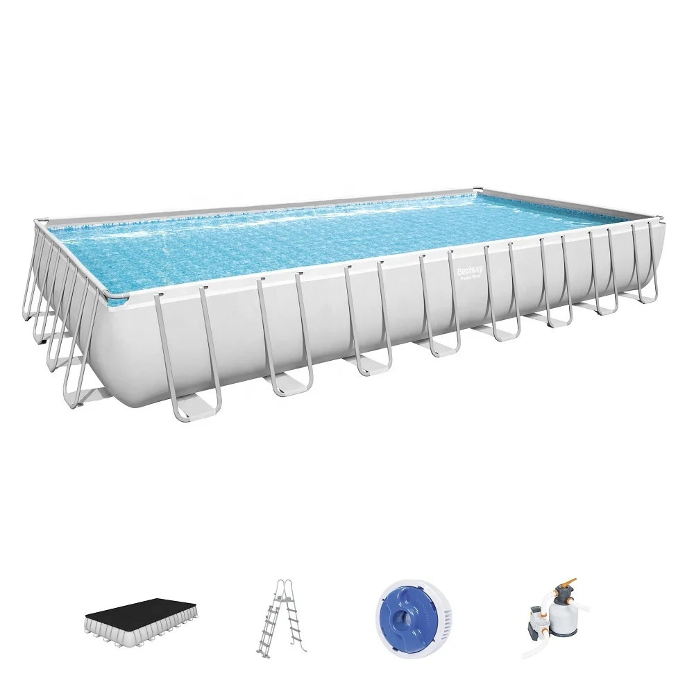 Bestway 56623  Large Rectangular Steel Frame Swimming Pool Set With Sand Filter Pump & Cover &Safety Ladder
