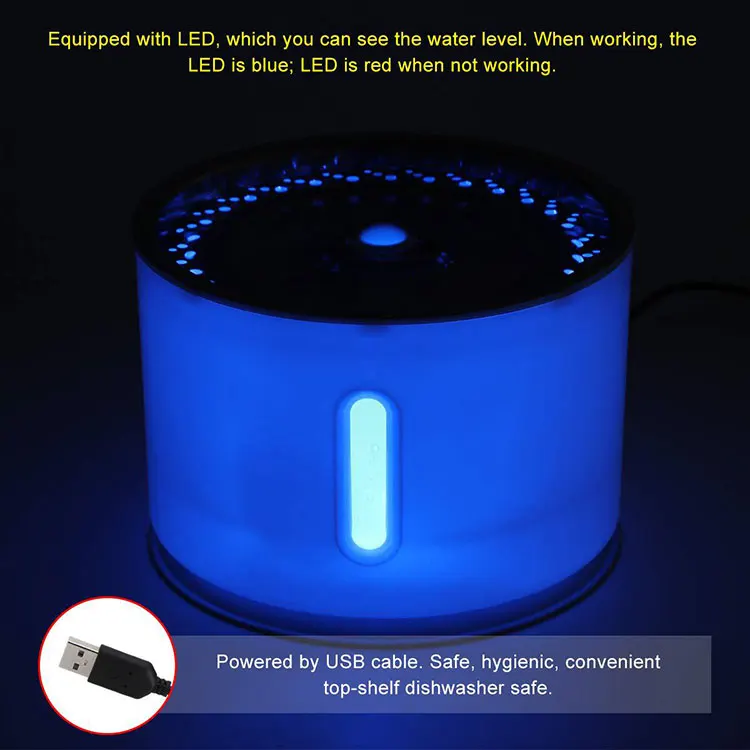 Factory OEM 2.4L Auto Shut Off Pet Drinking Cat Water Fountain With LED Light