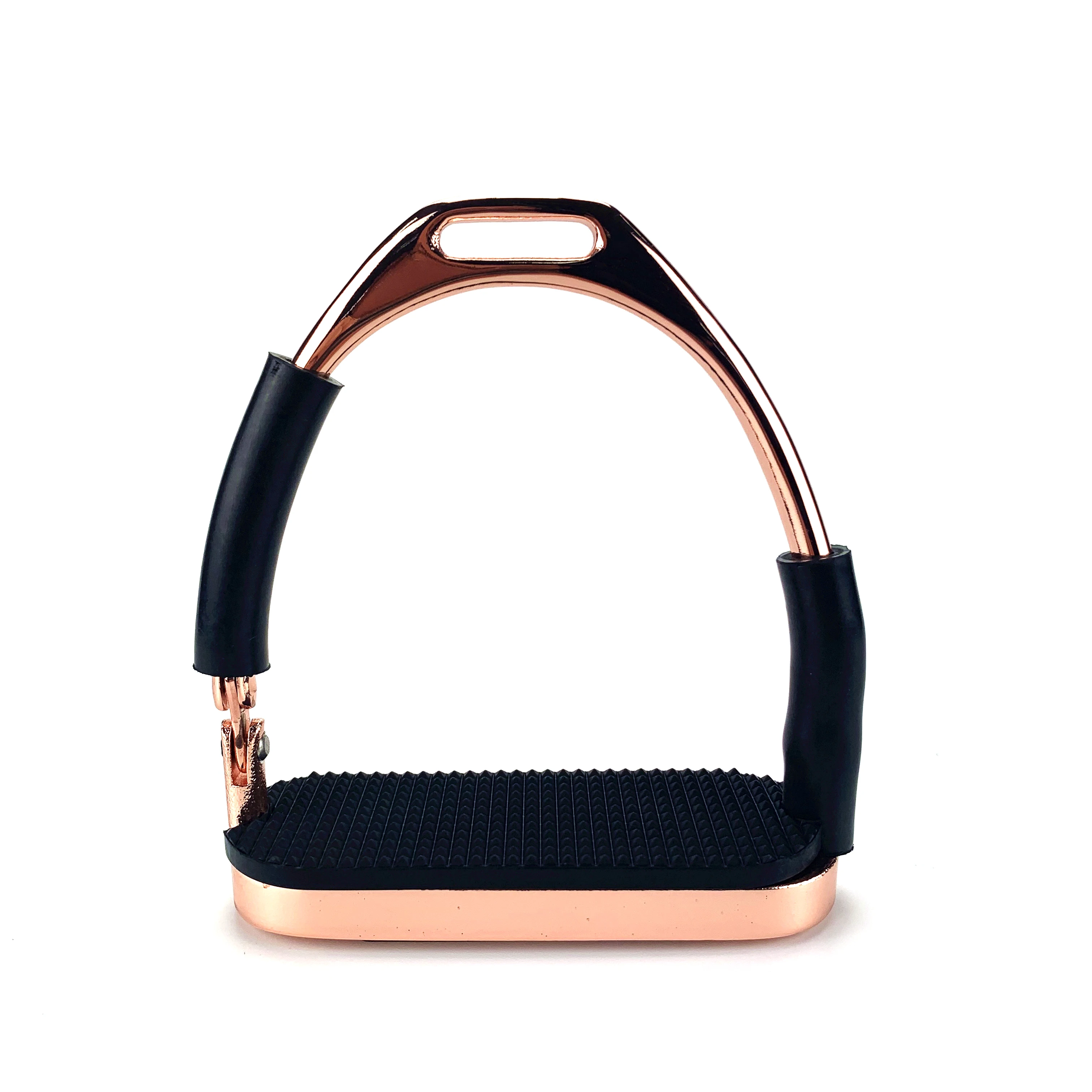 
Rose Gold Flexi Safety Horse Riding Equestrian Stirrups with Black Pads 