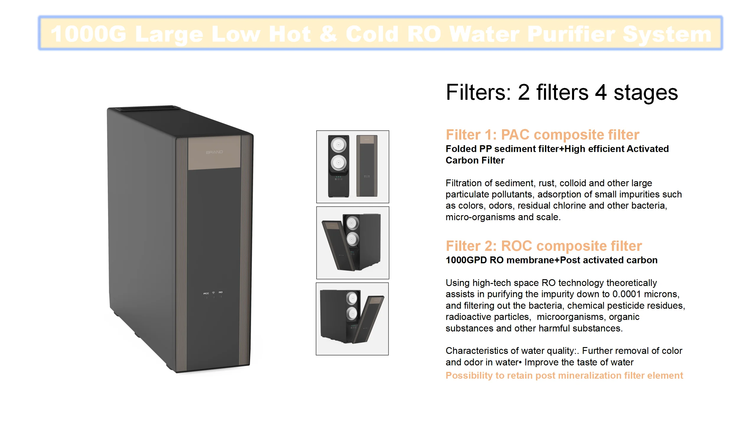 4 In 1 Undersink tankless large flow 3L/m Water filter quick heating cold water filter smart Tap water purifier for commercial