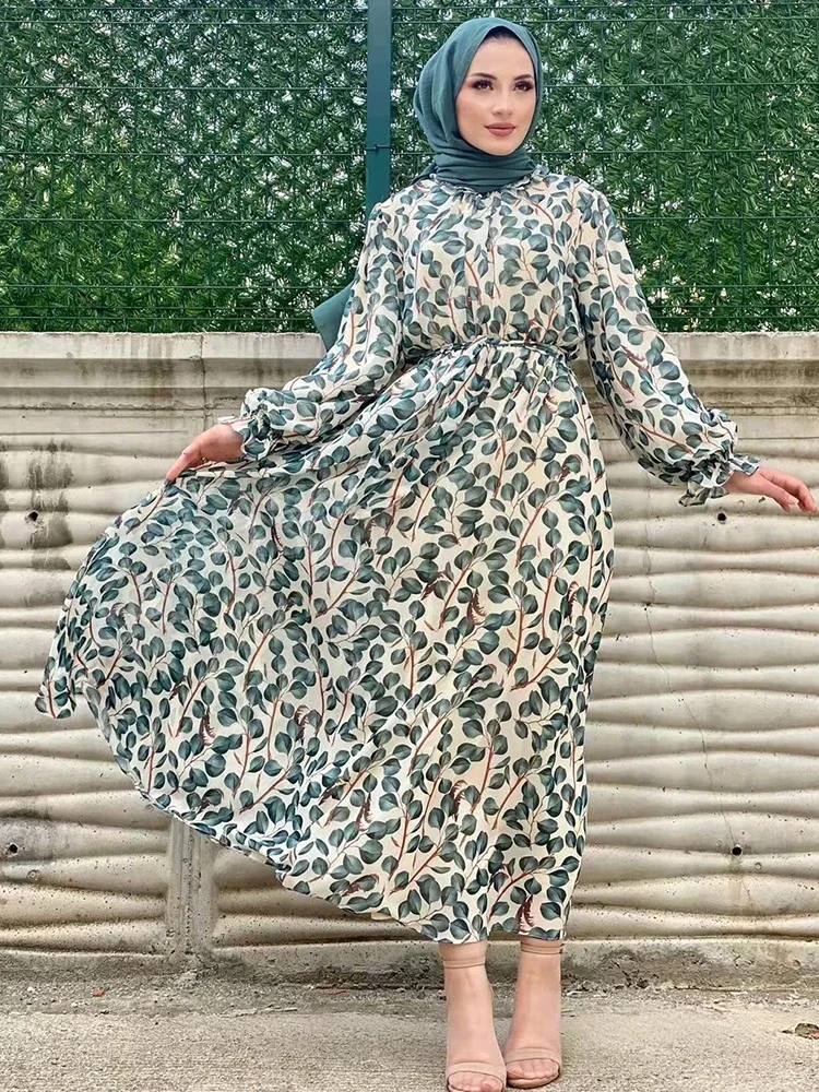 Summer Printed Chiffon Muslim Woman Dress Dubai Abaya Ramadan African Elegant Dresses for Women Abayas Kaftans Turkey