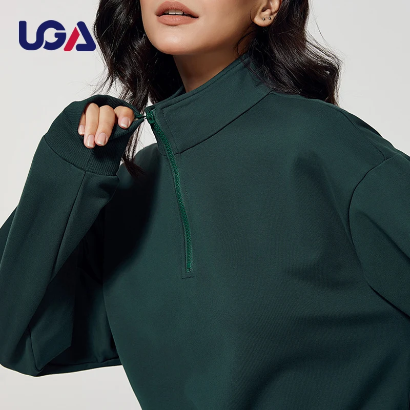 Womens Zipper Hoodie Custom Plain Hoodies Long Sleeve Stand Collar Running Sports Pullover Leisure Cotton Spandex Sweatshirt