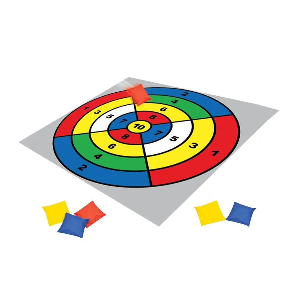 Kids summer indoor and outdoor toss game mat with beach bean bag set