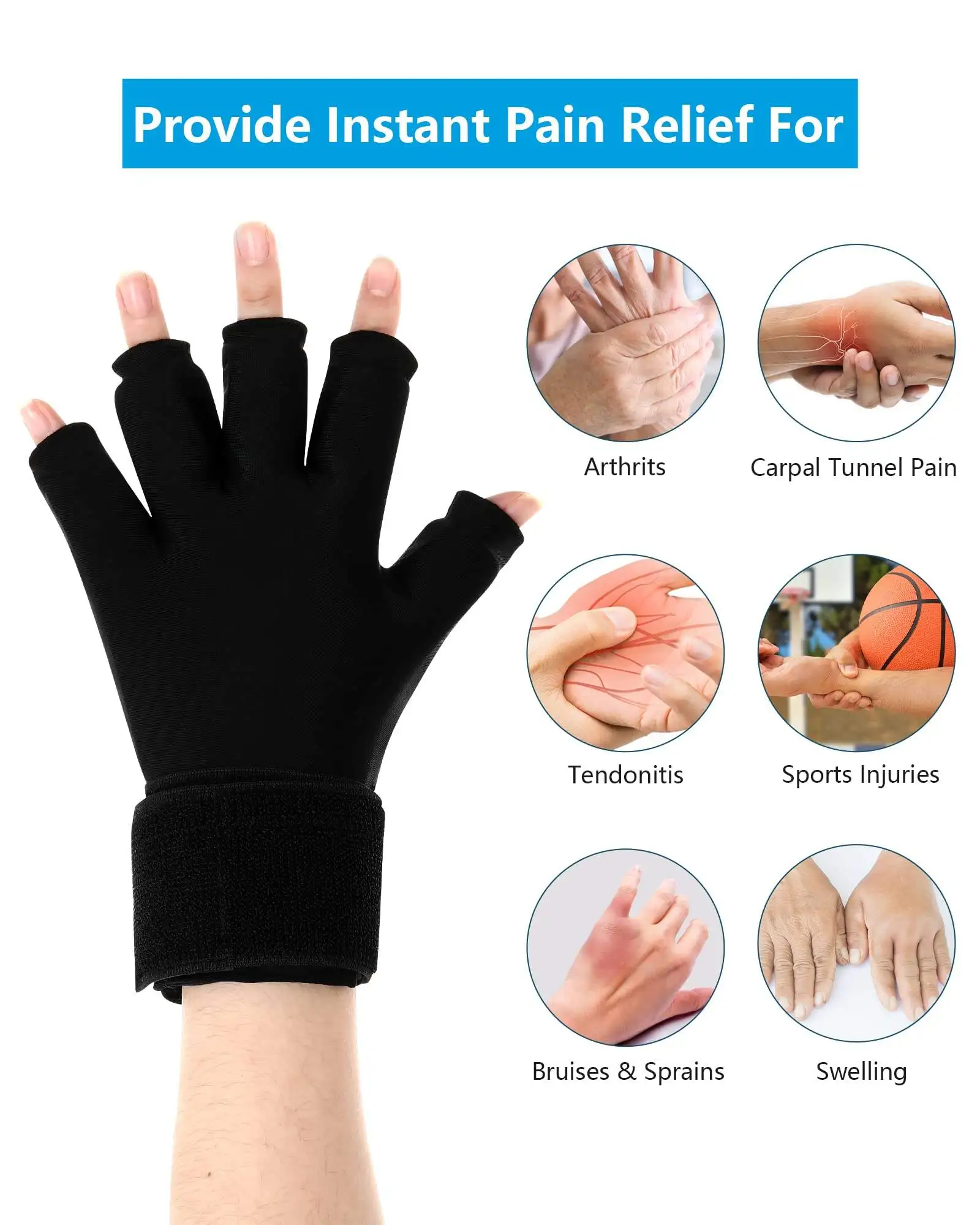 Reusable Therapy Adjustable Hot Cold Wrist Strap Hand Finger Compression Ice Glove For arthritis Pain Relief